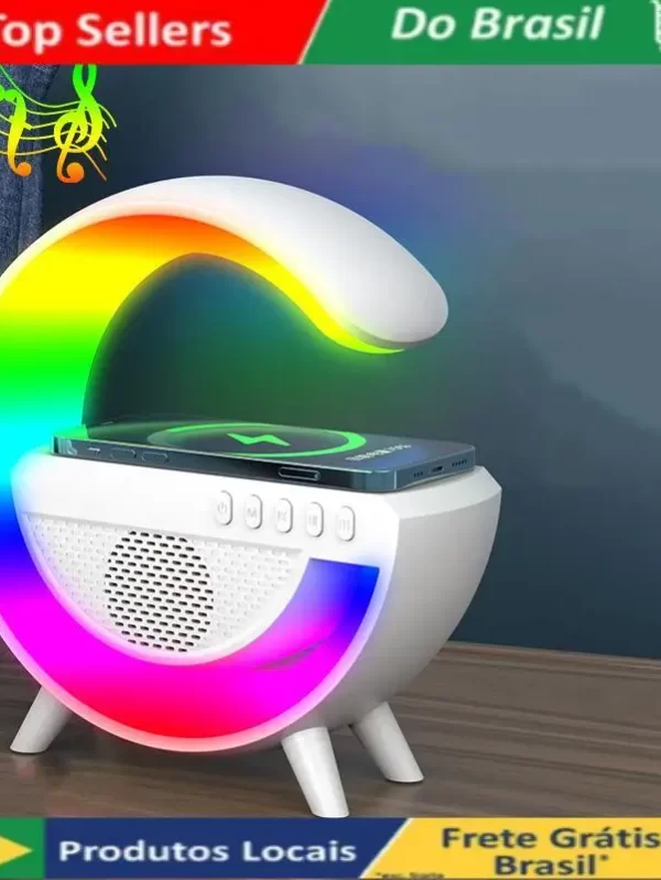 Caixa de Som G-Speaker Carregador Sem Fio Bluetooth RGB Lâmpada De Mesa LED Atmosfera