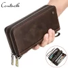 Contact's carteira de couro genuíno masculina bolsa de mão porta cartão carteira longa zíper duplo grande capacidade vintage bolsas masculinas