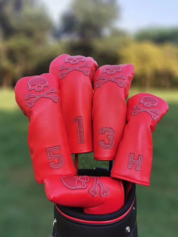 Crânio golf club head cover conjunto, capa de motorista crânio, fairway capa de madeira, mista cue cover, couro golfe madeira capa - Image 2