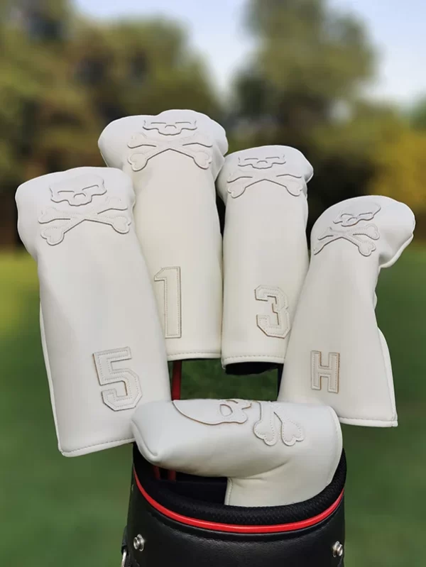 Crânio golf club head cover conjunto, capa de motorista crânio, fairway capa de madeira, mista cue cover, couro golfe madeira capa - Image 3