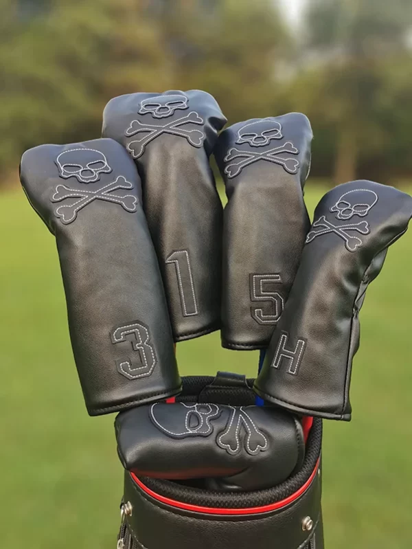 Crânio golf club head cover conjunto, capa de motorista crânio, fairway capa de madeira, mista cue cover, couro golfe madeira capa - Image 4