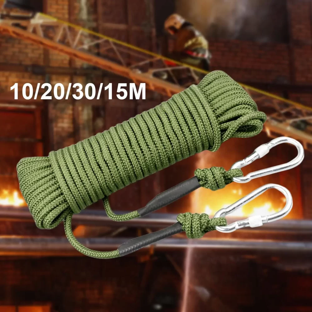 Equipamento De Escape De Incêndio Com Fio De Aço Corda De Escalada Ao Ar Livre, 2 Mosquetões, Núcleo Verde, Escalada De Emergência - Image 4