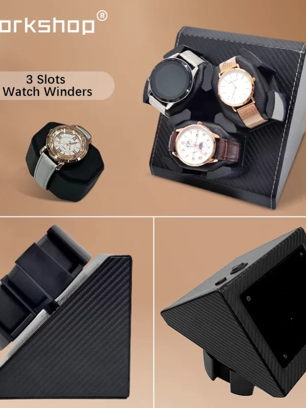 Niworkshop Automatic Watch Winder, Luxury PU leather 3 Slots Watch Storage Case with Quiet Motor, Memory Cotton Watch Pillow - Image 3