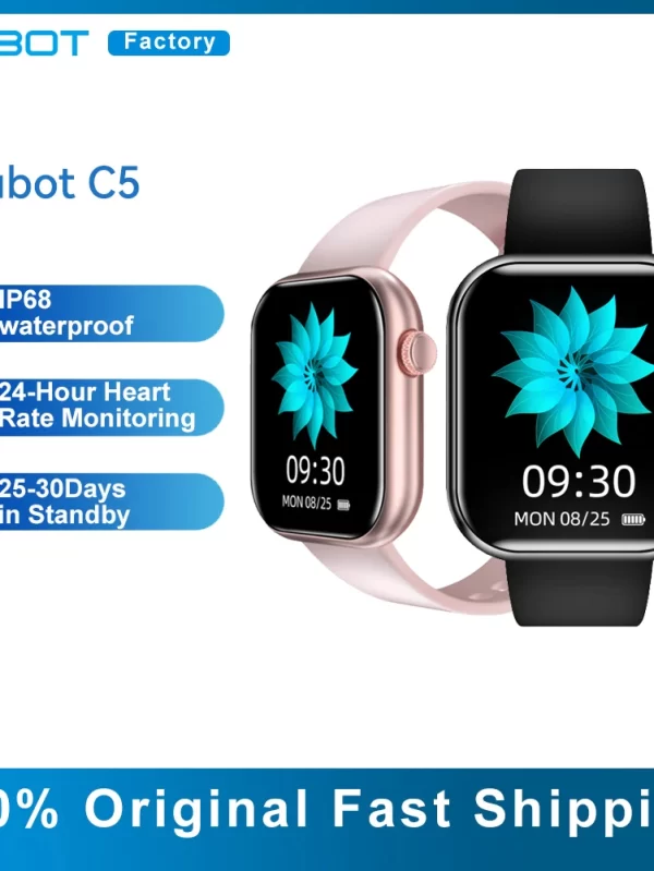 Cubot-C5 Sports Smartwatch para Homens e Mulheres, 1.7 ", Monitor de Freqüência Cardíaca, 10 Modos Esportivos, À Prova D 'Água, Chamada, Mensagem, Notificação, 5ATM