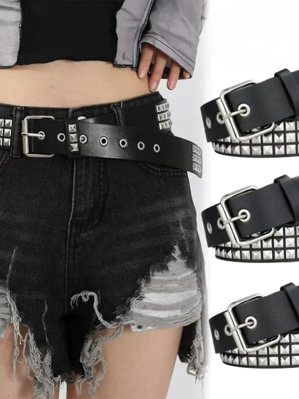 2024 New Square Bead Rivet Belt Metal Pyramid Belt Men and Women Punk Hardware Jeans Belt Y2K Belt Designer Belt Women's Belts - Image 2