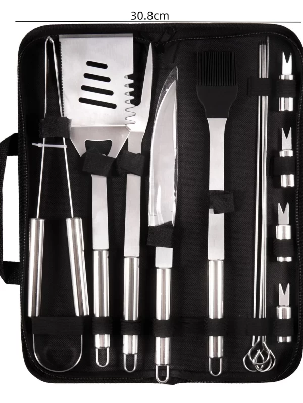 Aço inoxidável BBQ Tool Set, Conveniente Oxford Cloth Bag, Ferramenta de churrasco doméstico ao ar livre, 13 pcs