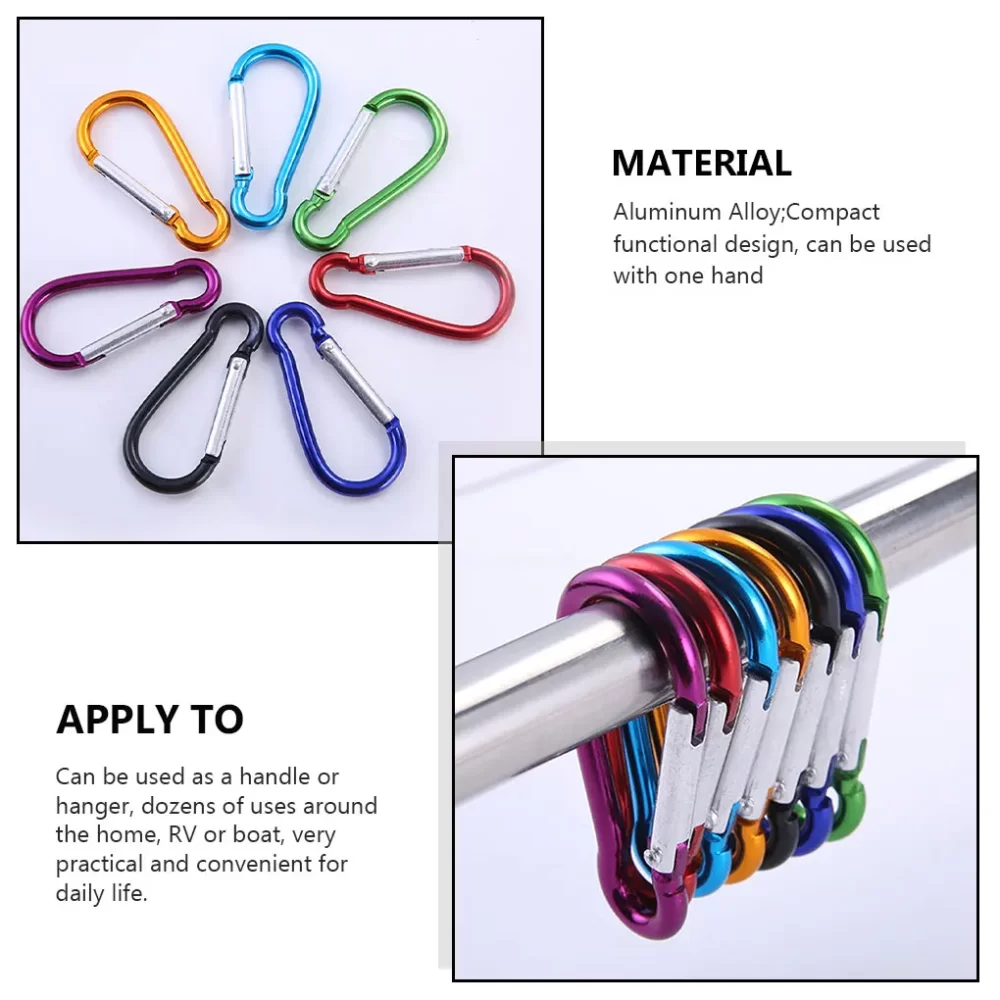 Liga de alumínio mosquetões, chaveiro, bloqueio gancho, montanhismo Survival Webbing, cor aleatória, mochila, 5 pcs - Image 4