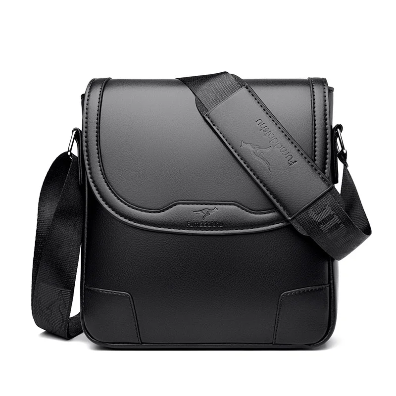 Canguru-bolsa mensageiro vintage para homens, marca de luxo, couro, negócios, marrom, preta, casual, bolsa de ombro masculina, tiracolo, lateral - Imagem 2