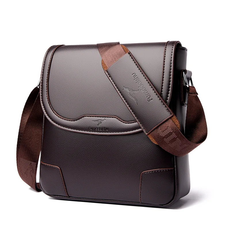Canguru-bolsa mensageiro vintage para homens, marca de luxo, couro, negócios, marrom, preta, casual, bolsa de ombro masculina, tiracolo, lateral - Imagem 3