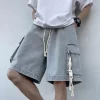 Shorts jeans rasgados estilo coreano masculino, calça cargo de algodão, marca da moda, 5 peças, slim fit, drenagem, verão