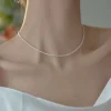 Fine Round Flawless Colar de Pérolas de Vidro para Mulheres, Fina Cadeia Clavícula, Contas Pequenas, Jóias de Uso Diário, Qualidade Superior, Novo, 2024