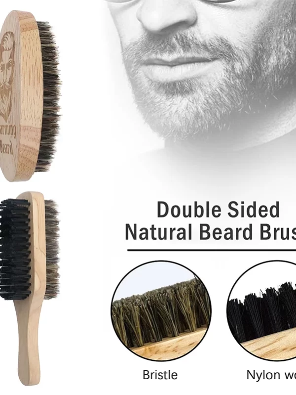 Escova de barbear de cerdas de javali para homem barbeiro portátil escova natural para barba limpeza facial ferramentas de bigode eco friendly 1pc - Image 4