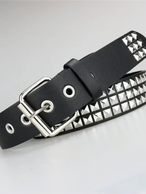 2024 New Square Bead Rivet Belt Metal Pyramid Belt Men and Women Punk Hardware Jeans Belt Y2K Belt Designer Belt Women's Belts - Image 3