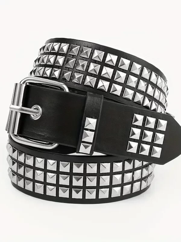 2024 New Square Bead Rivet Belt Metal Pyramid Belt Men and Women Punk Hardware Jeans Belt Y2K Belt Designer Belt Women's Belts - Image 6