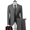3 Pcs Suits Set Blazers Jacket Pants Vest / 2023 Fashion New Men Casual Boutique Business Plaid Slim Dress Formal Coat Trousers