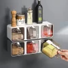 Wall Mount Seasoning Organizer Box Set, saleiro, cremalheira de especiarias, compartimento de armazenamento, recipiente de açúcar, jarra com colher para cozinha