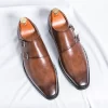 Sapatos masculinos de couro, sapatos monge marrom clássico, sapatos de casamento, mocassins casuais, vestido de noite, nova moda, 2024