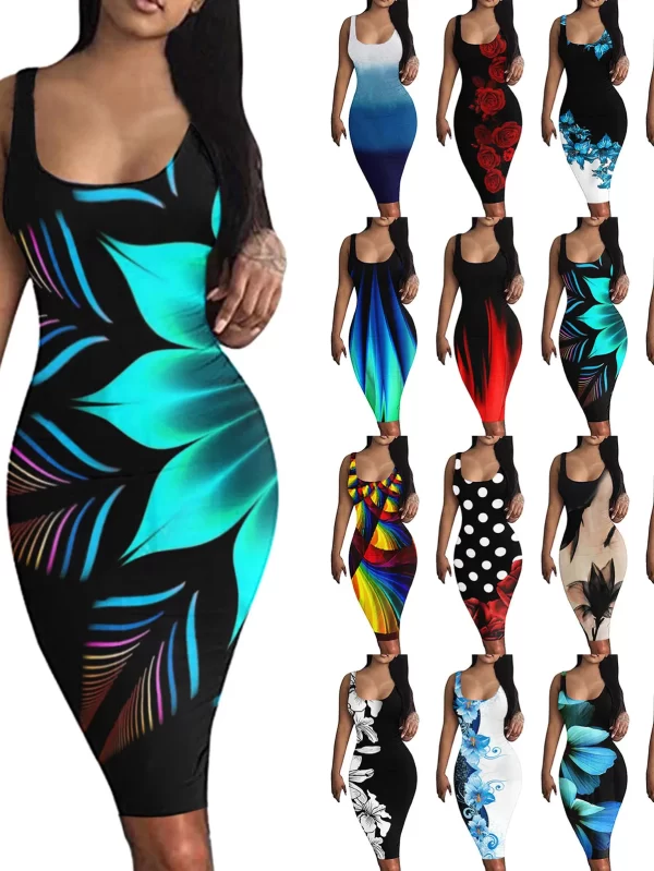 Summer Women O Neck Printed Sleeveless Tank Casual Dress Clubwear Female Elegant Sexy Dresses Party Night Holiday Vestidos - Image 2