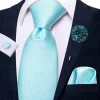 Gravata de seda azul clara sólida para homens, gravata designer de alta gravata, broche luxuoso Hanky Cufflink, gravata de casamento, nova, 8,5 cm, 2023