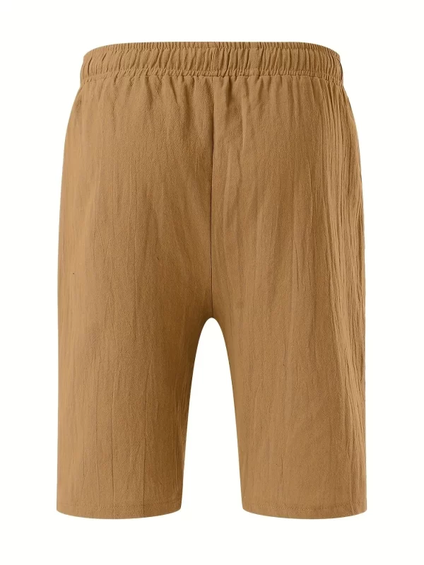 Calção de algodão e linho masculino, elástico na cintura, monocromático, respirável, diário, praia, cinco calças casuais, verão - Image 2