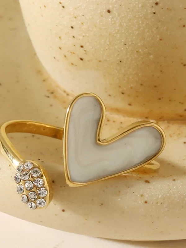 Anel de dedo em aço inoxidável para mulheres Anel Love Shell Anel Aberto Ajustável Cristal de Strass Jóias para Festa Presentes da Moda Luxo