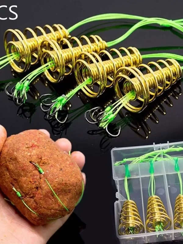 4 pçs/caixa explosão gancho de pesca primavera isca linha verde bomba gancho anti-pendurado fim lance haste gancho da cintura tambor isca gaiola pesca