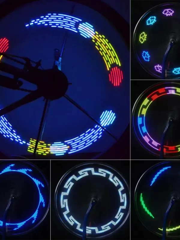 Bicicleta roda falou lâmpada LED, ciclo impermeável pneu válvula, 7 luzes de flash com palavras de bicicleta brilhantes
