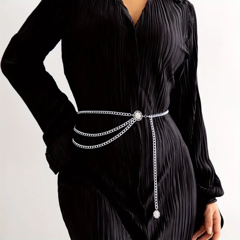 Cintura de metal simples para senhoras, ouro e prata, joias do corpo elegante, corrente de vestido - Image 3