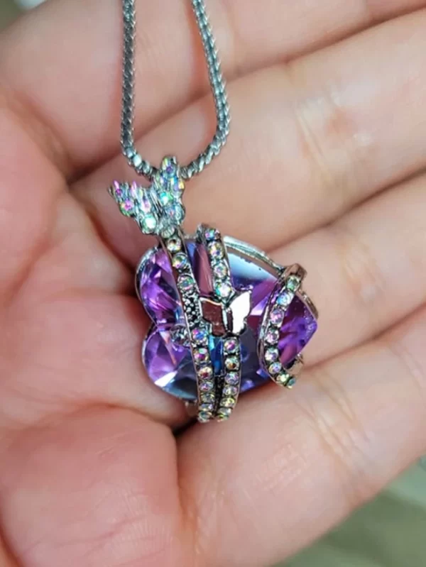 Criativo de aço inoxidável zircão borboleta colar coração cristal pingente noivado colares para mulher inseto jóias presente - Image 4
