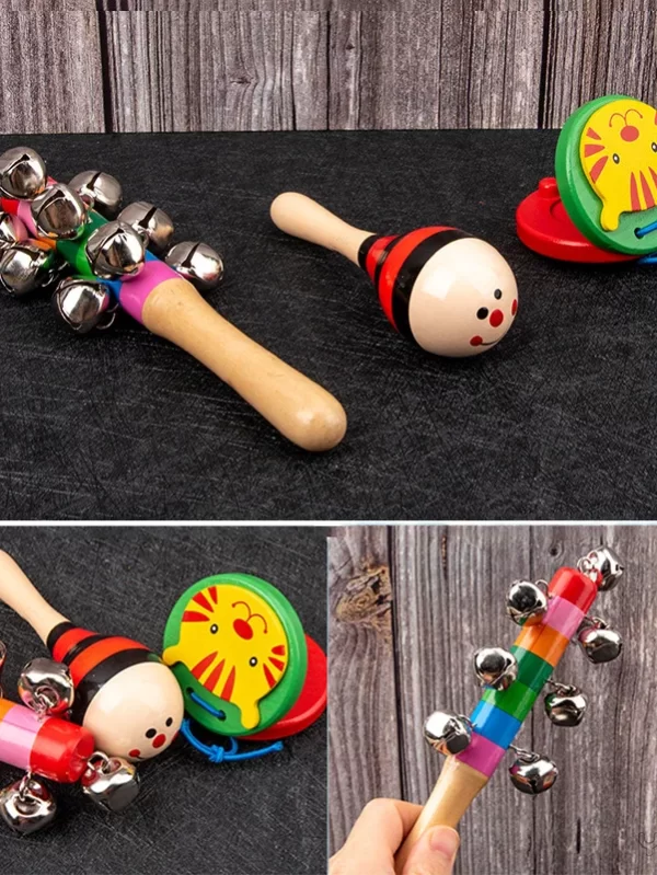 9 in 1 Wooden Montessori Toys Rattle Bell Drum Column Set Musical Instruments Sensory Early Baby Toy Toddler Education - Image 3