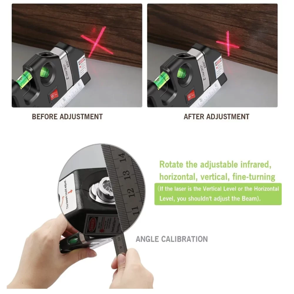Laser Nível Multipurpose Linha Laser Leveler Ferramenta Cruz Linha Lasers Com 8FT 2.5M Fita de Medida Padrão e Réguas Métricas - Imagem 5