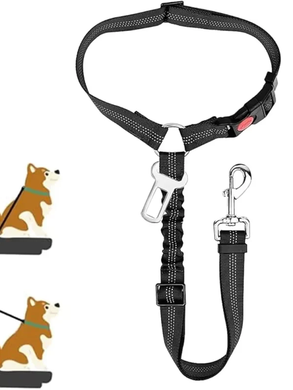 Ajustável Reflective Car Seatbelt for Pet, Headrest Restraint, cinto de segurança, Clip Buckle, Tether, cães grandes, médios, pequenos, 2 em 1