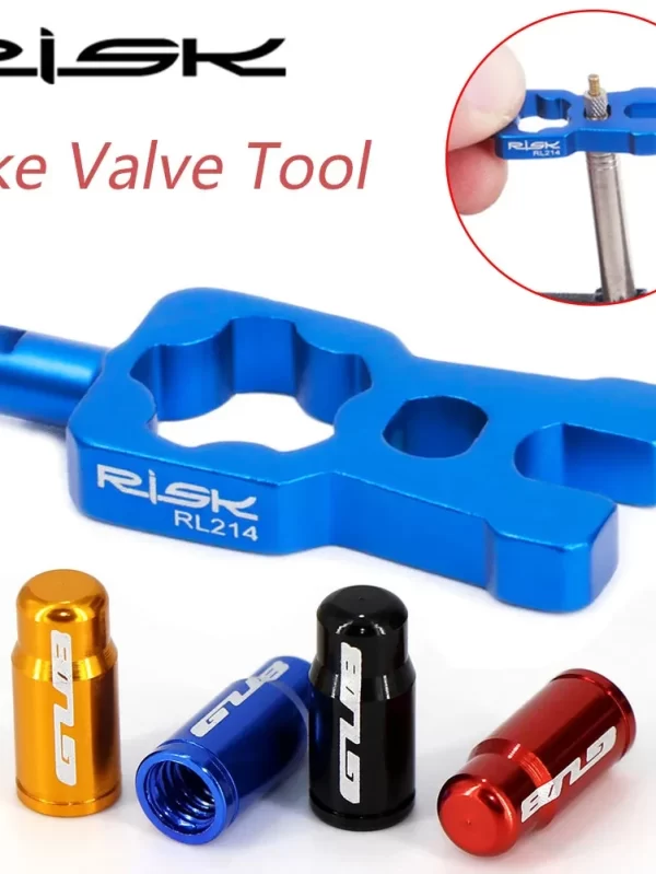 RISCO-4 in 1 Bike Valve Chave Núcleo, 2 Presta Valve Caps Set, Instalação de válvula de bicicleta de estrada, Remoção portátil Repair Tool - Image 2