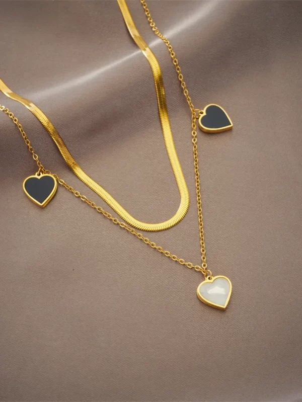 XIYANIKE-Dupla Camada Colar de Pérolas em Forma de Coração para Mulheres, Aço Inoxidável 316L, Luxo Cor Dourada, Presentes de Casamento, 2023 - Image 4