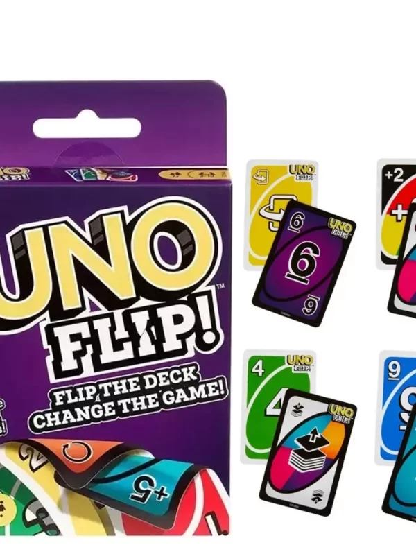 Mattel UNO FLIP! Family Entertainment Board Game, Cartas Divertidas, Brinquedos Infantis, Caixa de Presente, Jogos de Cartas uno, Engraçado
