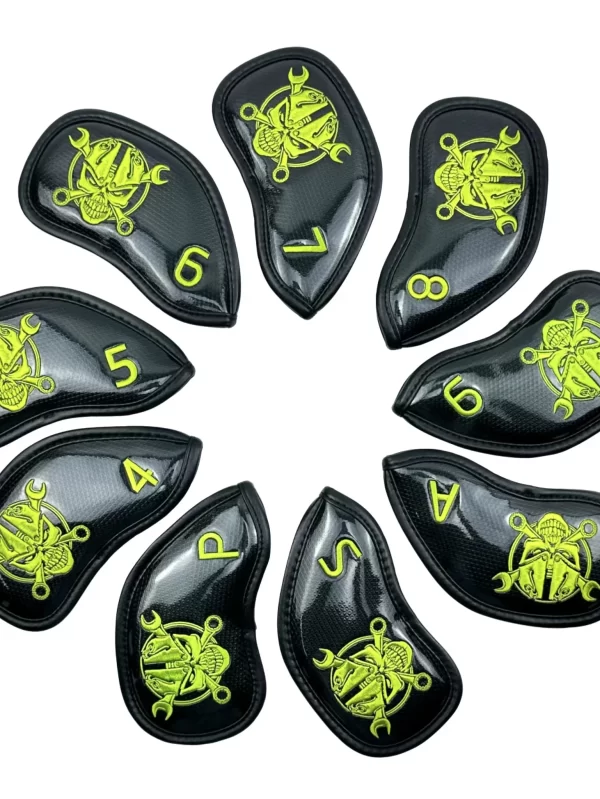 9 pçs/set couro do plutônio com homem de ferro bordado golf club iron head cover 4/5/6/7/8/9/p/a/s