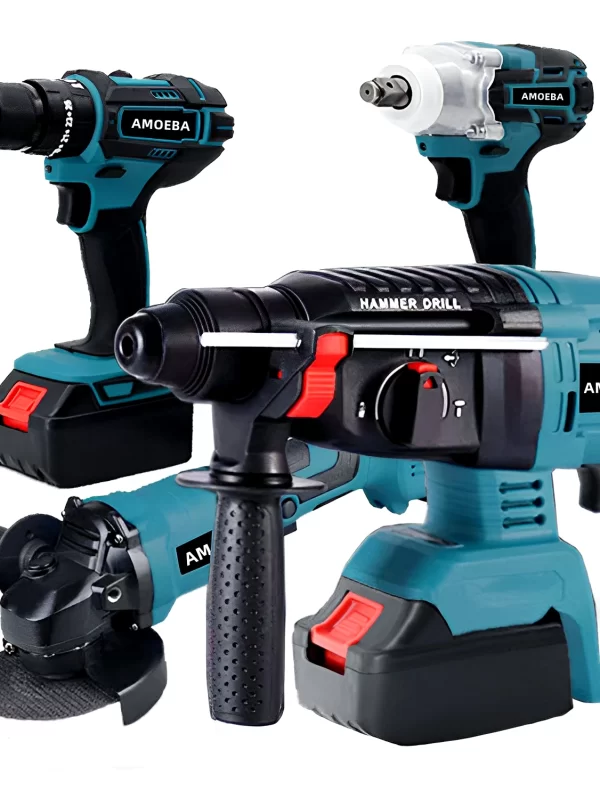 Power Tool Set 4 in 1 21V Brushless Li-ion Battery Cordless Drill Hammer Wrench Electric Tool Set