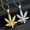 Colares de Maple Leaf para homens e mulheres, pingente de cânhamo, colar de corrente Hip Hop Punk, moda