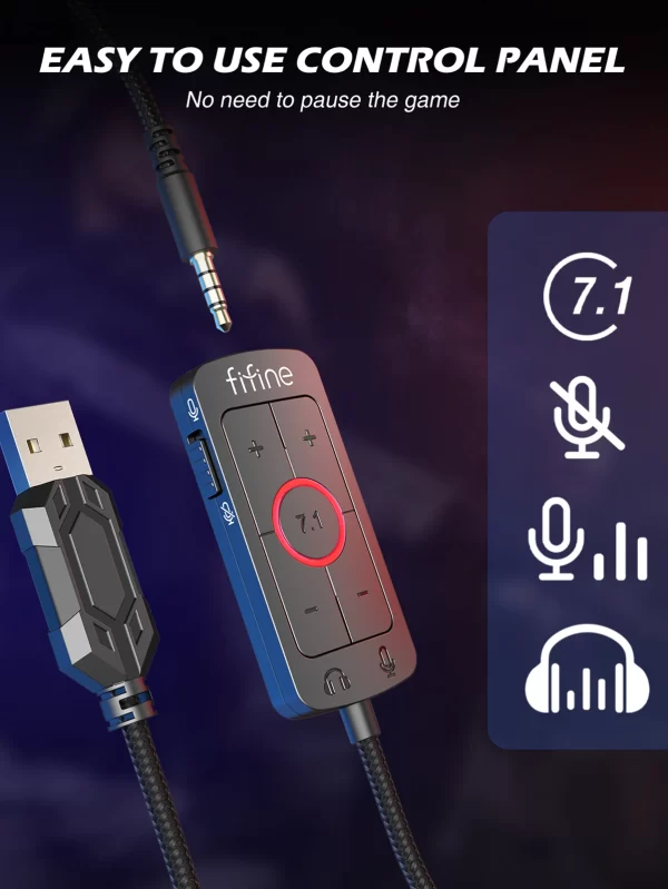FIFINE-7.1 Fone de ouvido surround com controle de volume, fone USB, controle de volume, mudo, 3,5mm, PC, Mac, PS4, PS5, Mixer-H9 - Image 3