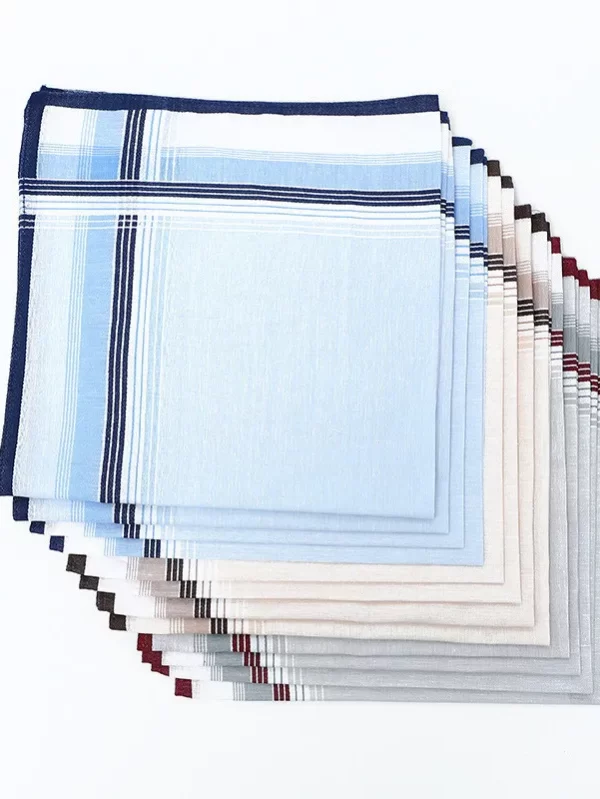 Lenço Quadrado Listrado Clássico para Homens, Lenço, 100% Algodão, Bolso Empresarial, Presente de Festa de Casamento, 40x40cm, 3Pcs - Image 2