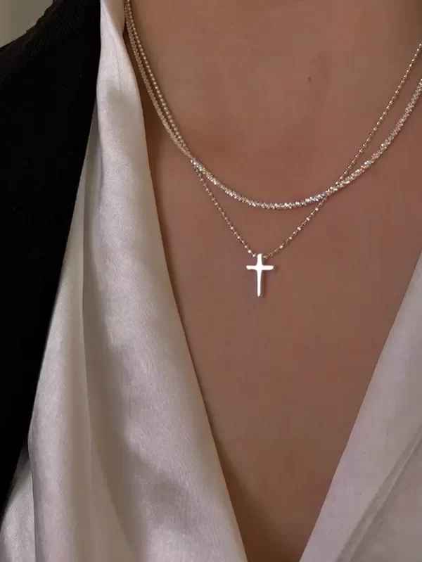 Cruz Corrente Clavícula Espumante para Mulheres, Gargantilha Cor Prata, Colar Popular, Colarinho na Moda, Festa de Casamento, Jóias Presente de Aniversário
