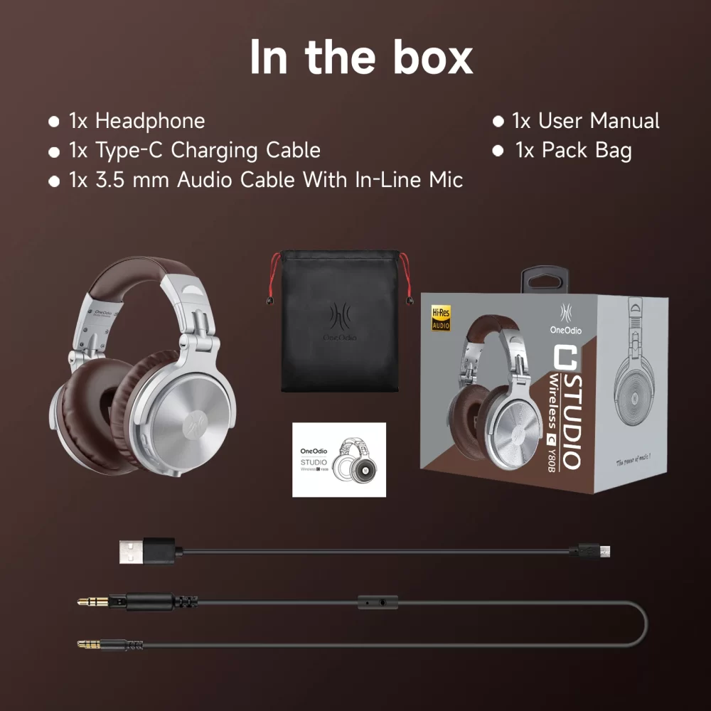 Oneodio-Auscultadores Over-Ear sem fios com microfone, Upgrade Pro C, auriculares desportivos, áudio de alta resolução, Bluetooth 5.2, 110Hrs - Image 6