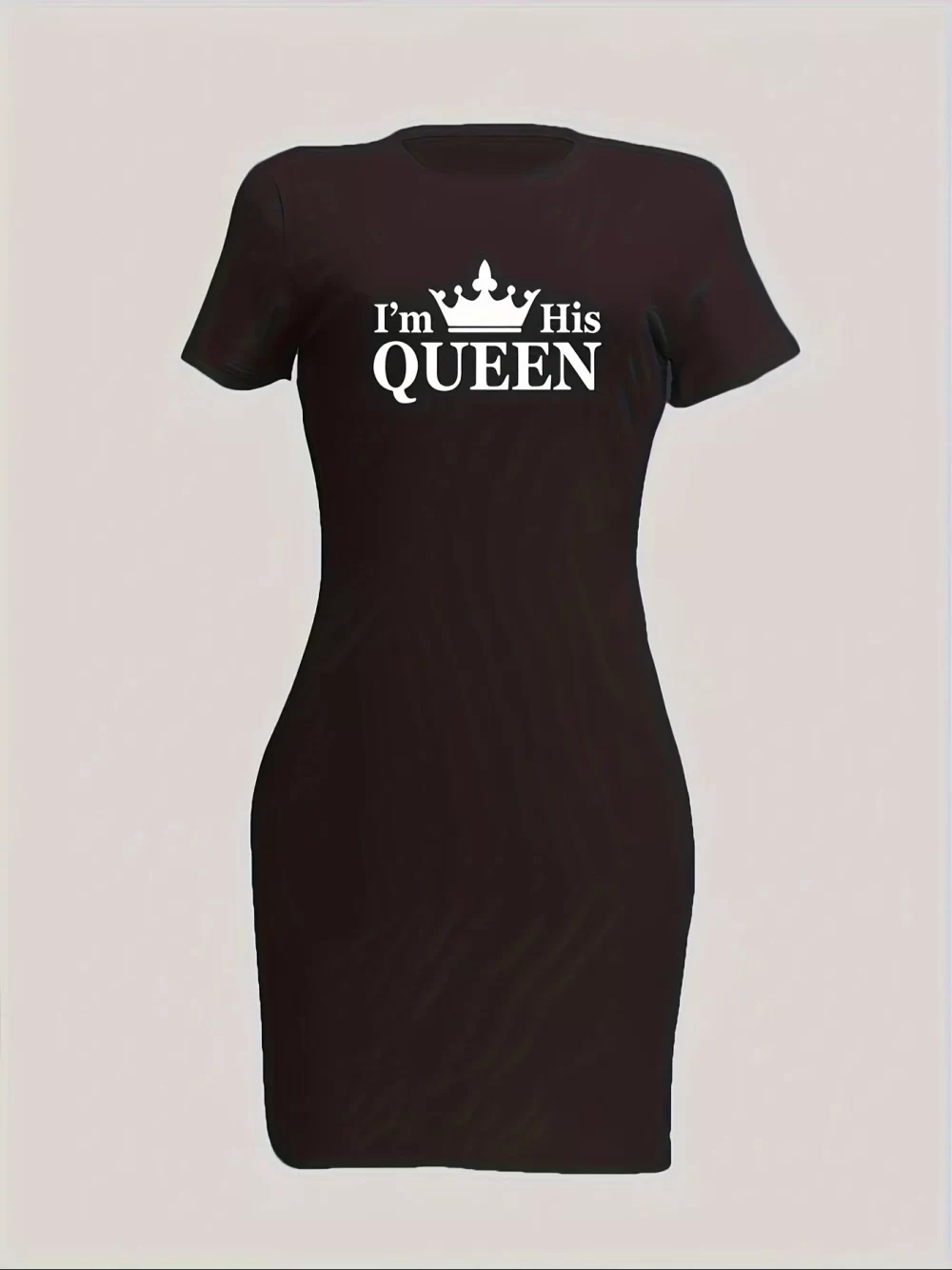 Summer Women's Queen letter print casual slim fit short sleeved round neck T-shirt mini dress - Image 2