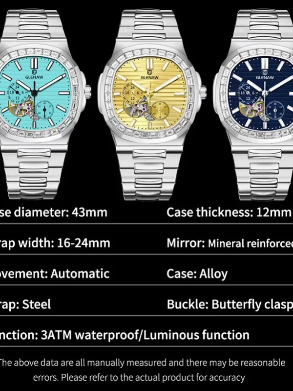 GLENAW Dual Seconds Dual Hour Hand Mechanical Watch Original Stainless Steel Authentic Watch Night Glow Waterproof Men's Watch - Image 6