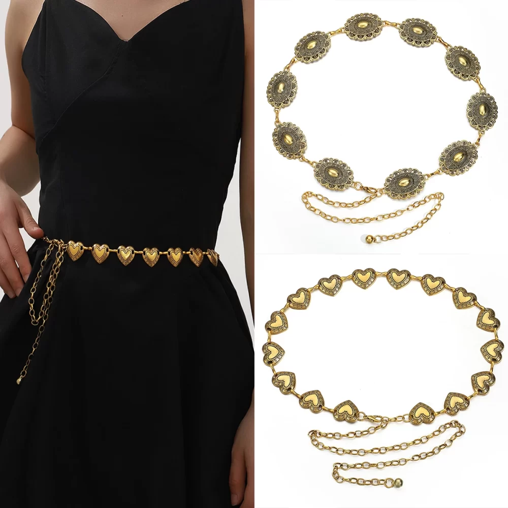 Cadeia de cintura esculpida feminino, Boho Retro Metal