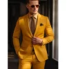 High Quality Men Suits Yellow Single Breasted Skinny 2 Pieces Jacket Pants Set Formal Wedding Outfits Costume Homme