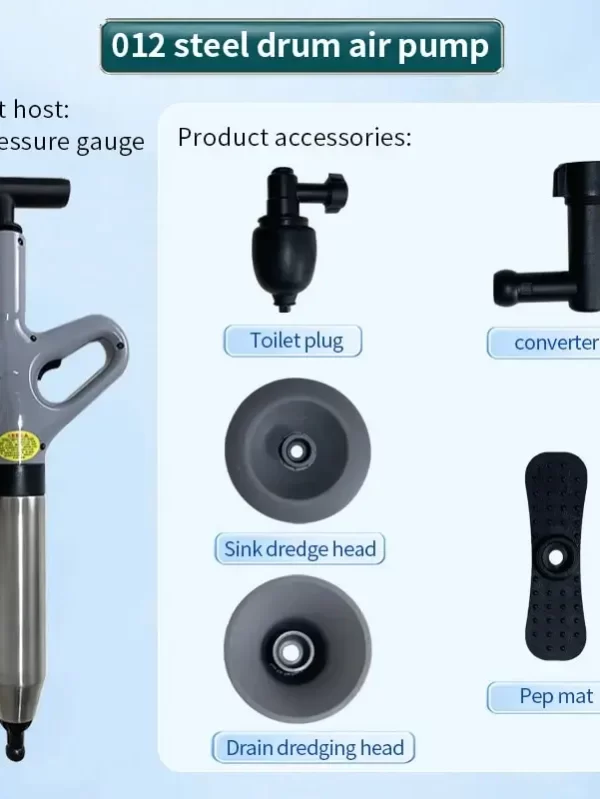 Stainless Steel Toilet Pipe Dredger Pneumatic Household High-pressure Dredging Tool Set Thickened Wall Cylinder Sturdy And Safe - Image 6