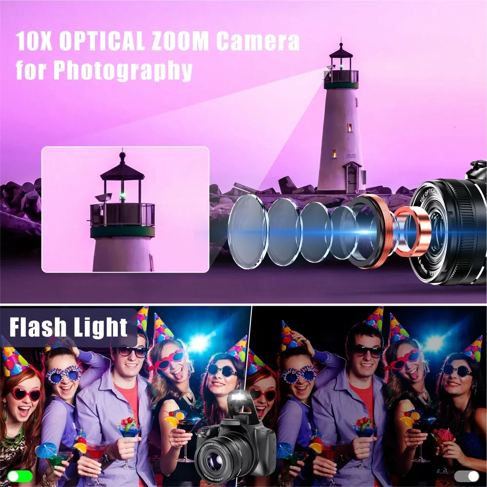 Câmera Digital Óptica Profissional, Zoom 10X, Câmera 4K para Fotografia e Vídeo, 64MP, WiFi, Câmera Vlogging para YouTube - Imagem 3