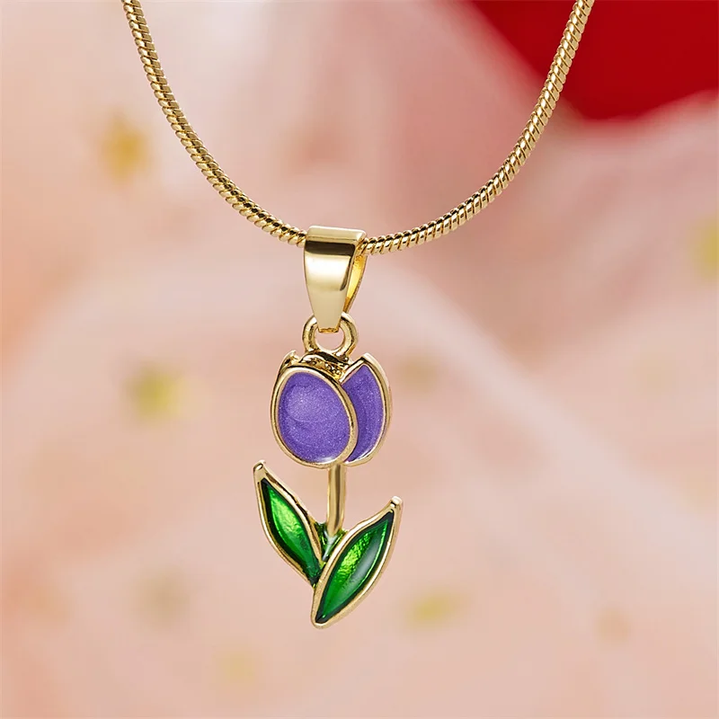 Vintage elegante tulipa colar pingente para mulheres, cristal brilhante, flor de zircão, corrente de clavícula, gargantilha para festa de casamento - Image 3