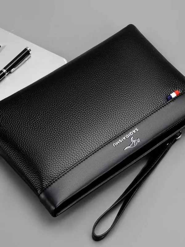 Embreagem de couro de vaca genuína para homens, bolsa de pulso carteira de negócios de moda - Image 2